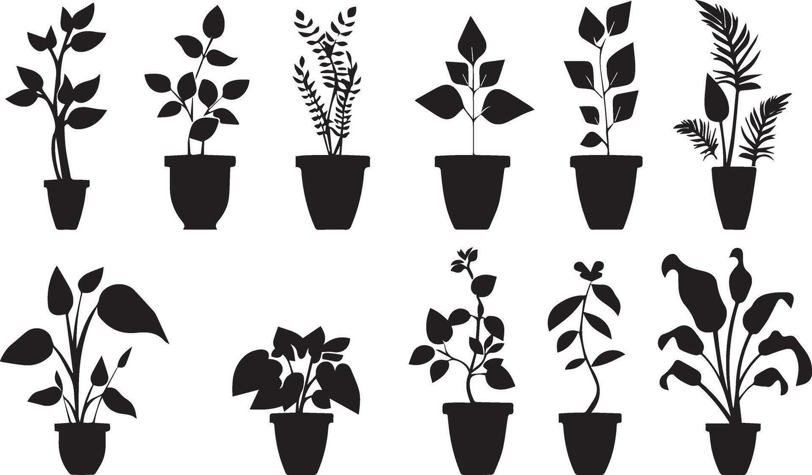 hermosa plantas con hojas negro silueta vector