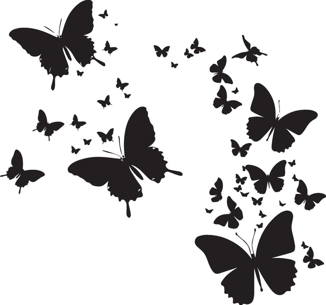 Silhouette of flying Butterfly set on white background vector