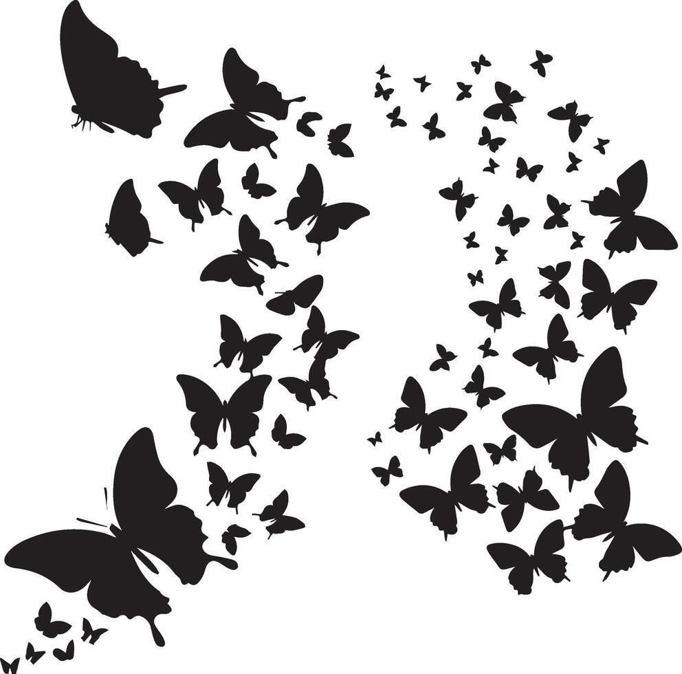 Silhouette of flying Butterfly set on white background vector
