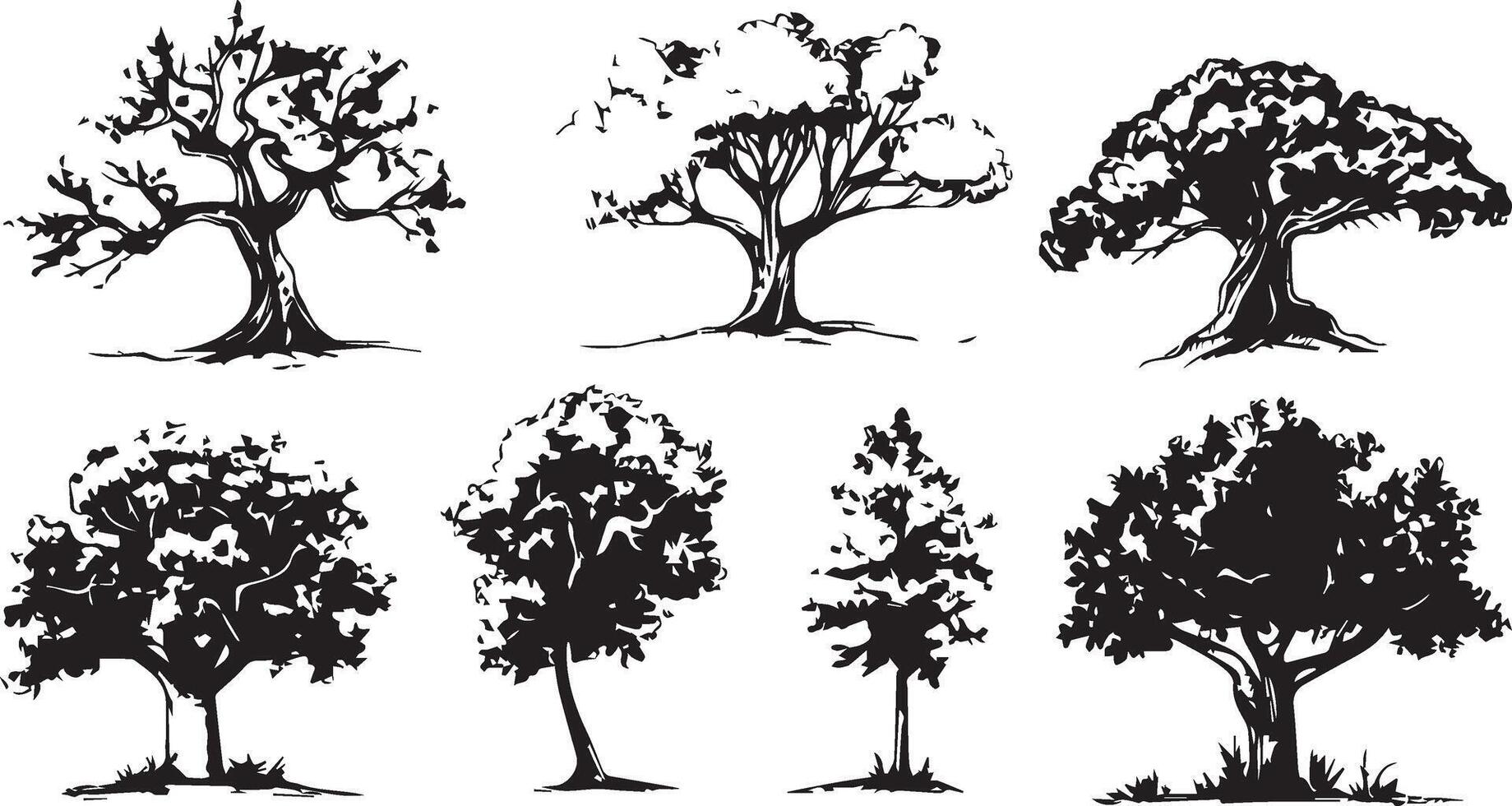 Big set of hand drawn tree sketches on white background vector