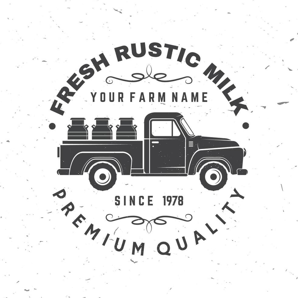 Fresh rustic milk badge, logo. Vector. Typography design with cow silhouette. Template for dairy and milk farm business - shop, market, packaging and menu vector