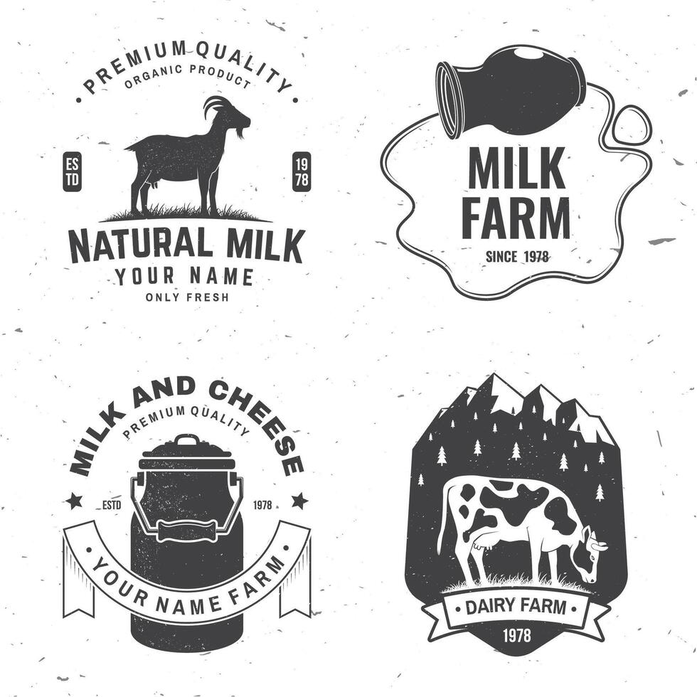 lechería granja. solamente Fresco Leche insignia, logo. vector. tipografía diseño con vaca , cabra silueta. modelo para lechería y Leche granja negocio - comercio, mercado, embalaje y menú vector