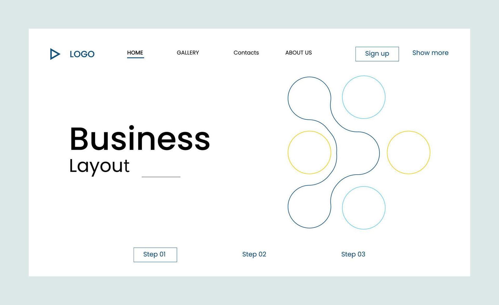 Creative business landing page design with multiple colored shapes vector
