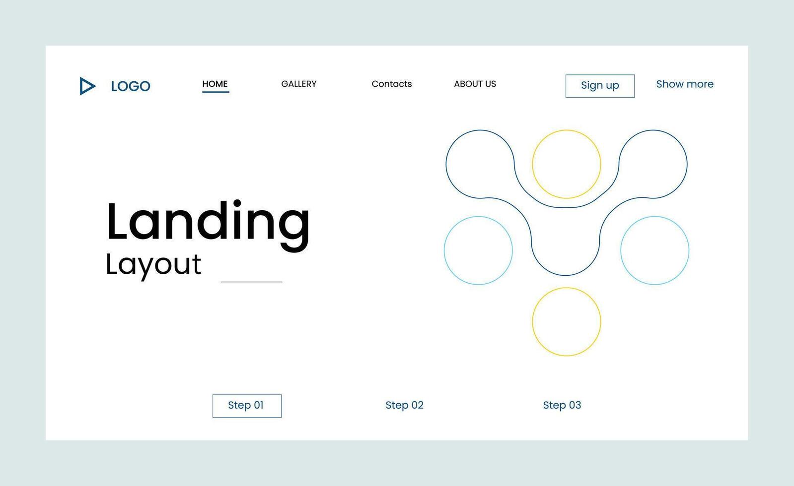 Creative business landing page design with multiple colored shapes vector