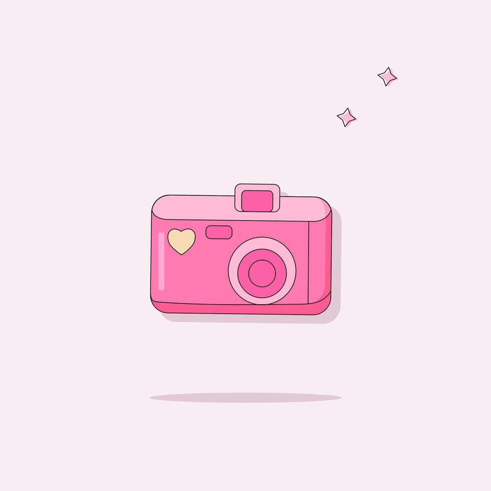Princess girl accessory. Hot pink fashion photo camera. Girly instant camera vector