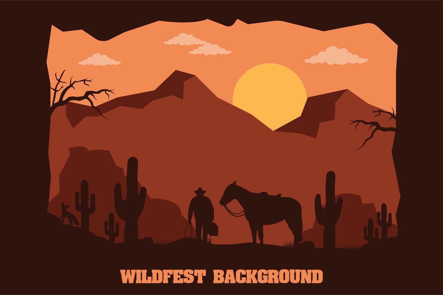 landscape silhouette of cowboy riding at horse background template simple concept vintage design vector