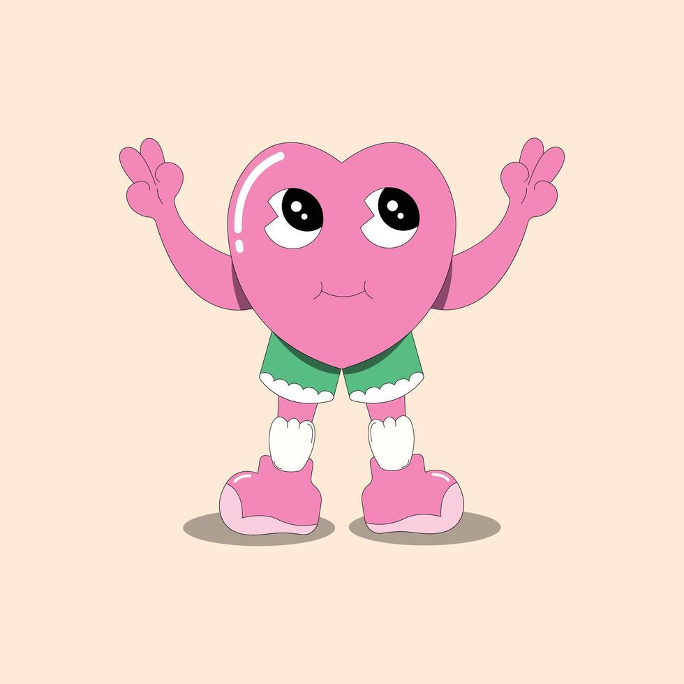 groovy cartoon love character different pose funny concept for sticker and poster illustration vector