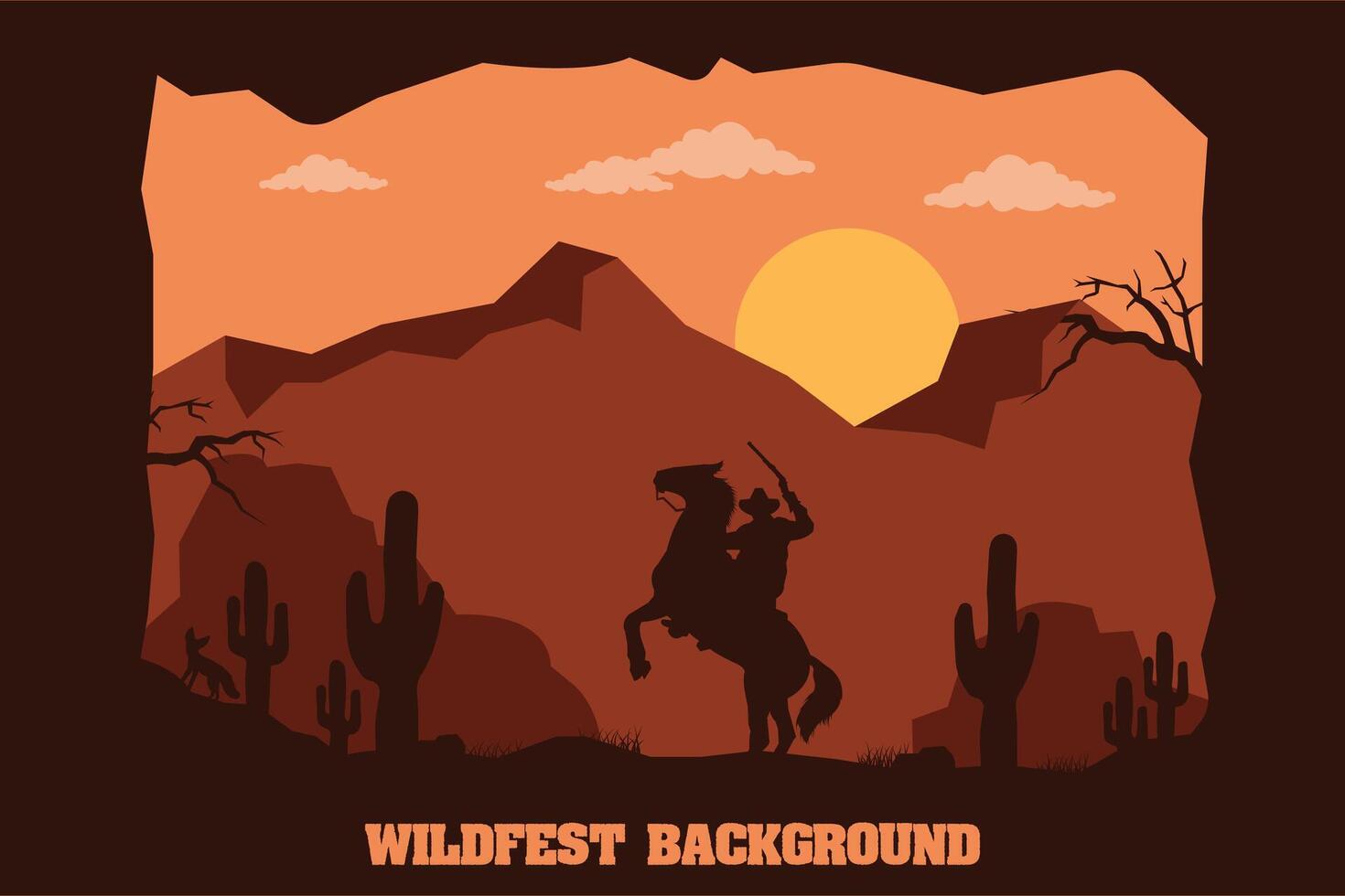 landscape silhouette of cowboy riding at horse background template simple concept vintage design vector