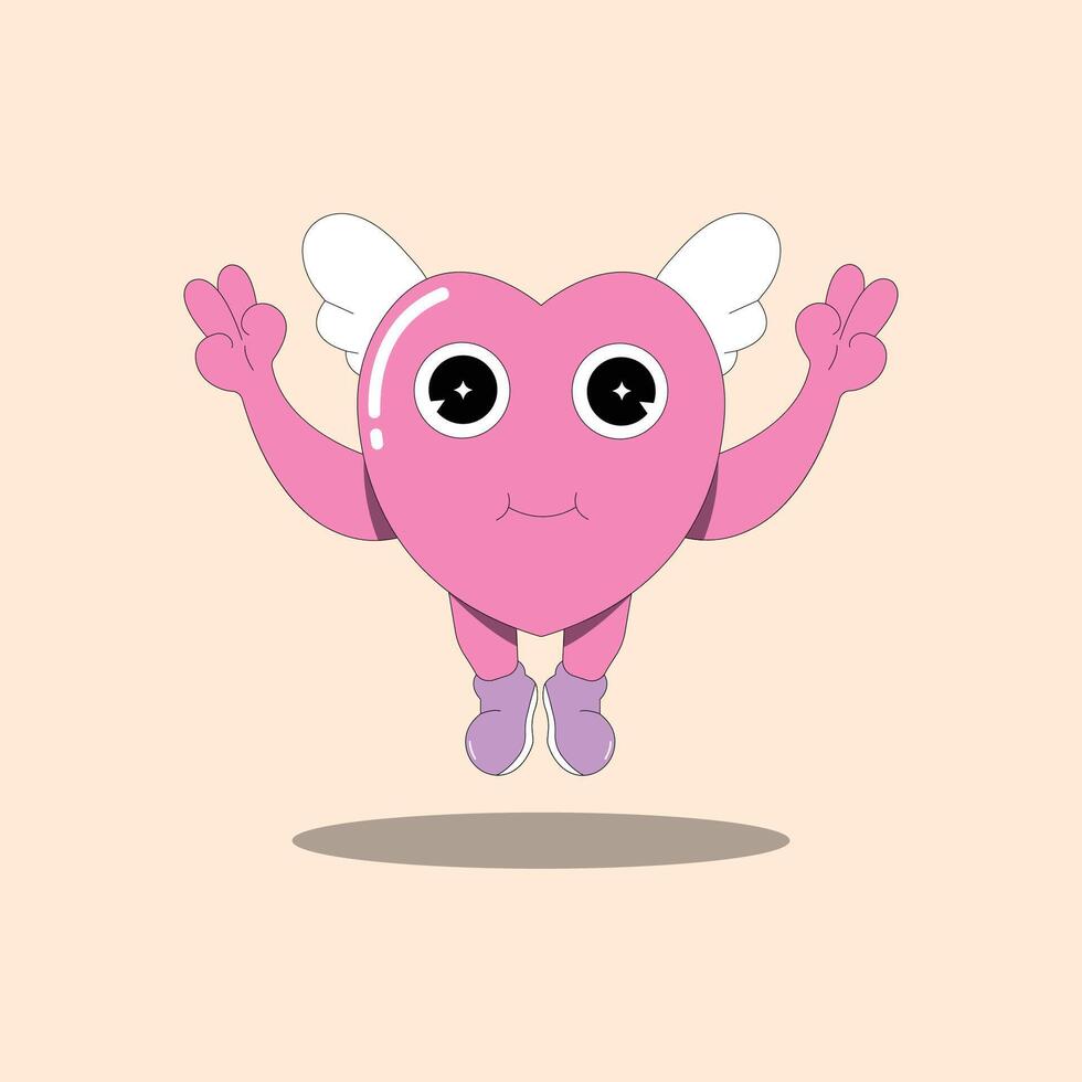 groovy cartoon love character different pose funny concept for sticker and poster illustration vector
