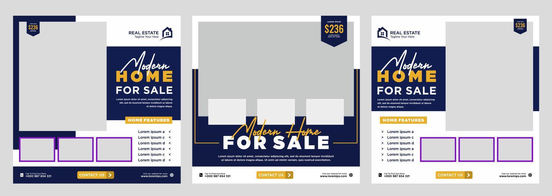 Real estate house social media post or square banner template vector