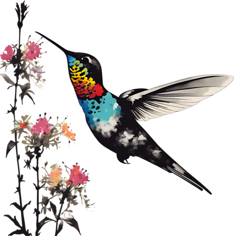 AI generated Painting of a Bee Hummingbird using the Japanese brushstroke technique. png
