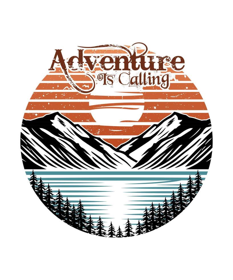 Adventure is calling Mountain Lake t shirt design illustration vector