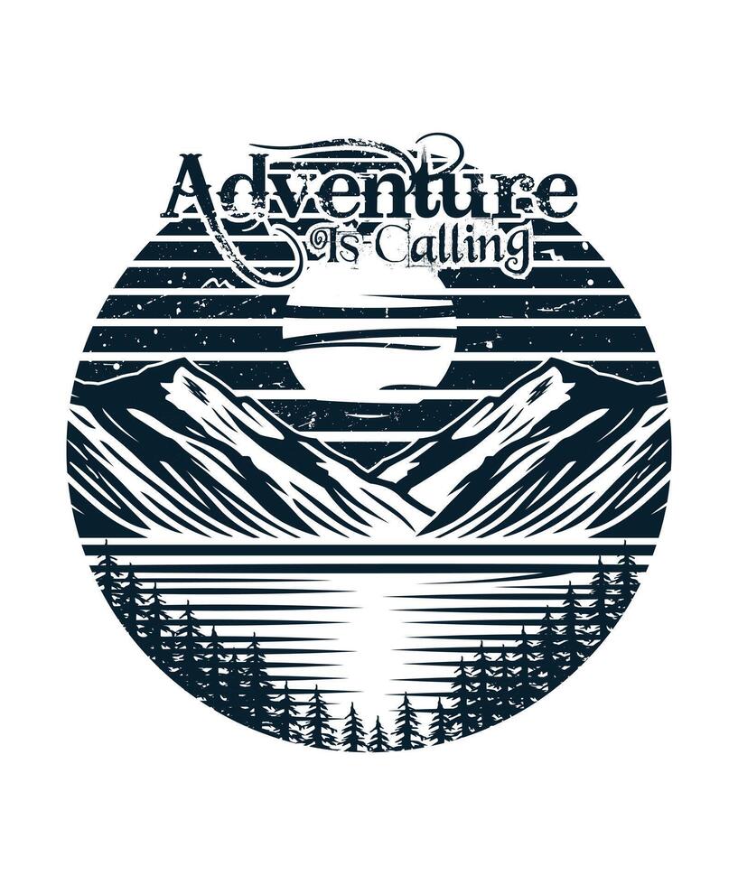 Adventure is calling Mountain Lake silhouette t shirt design vector