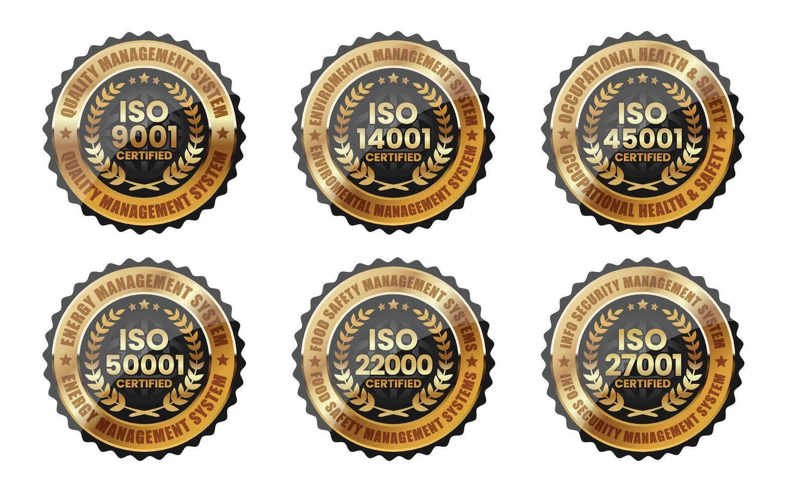 ISO 9001 14001 45001 50000 22000 27001 Certification Badge vector