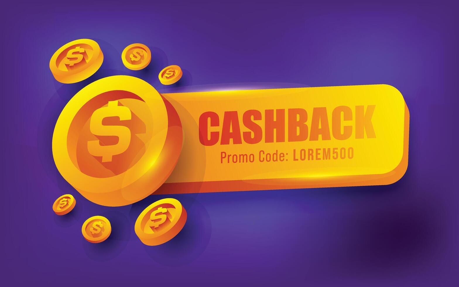 Cashback Concept with 3D Dollar Coins Golden Banner vector