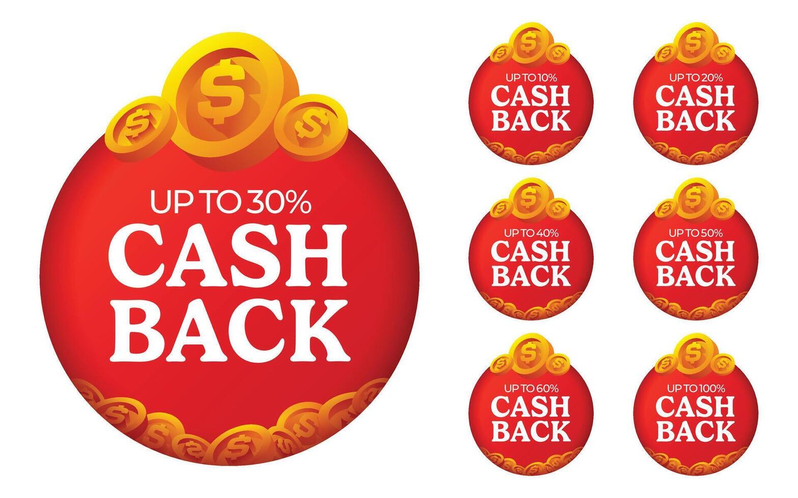 Cashback Concept with 3D Dollar Coins Golden Banner vector