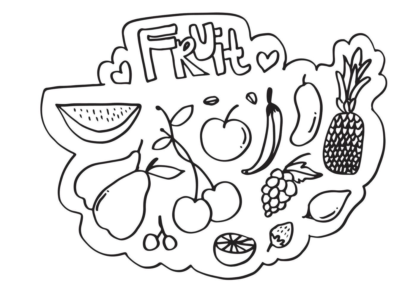 Doodle fruit set. hand drawing of fruits in different styles. vector