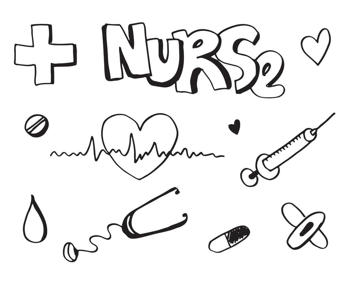Hand drawn Medicine and Health doodle set.Vector illustration. vector