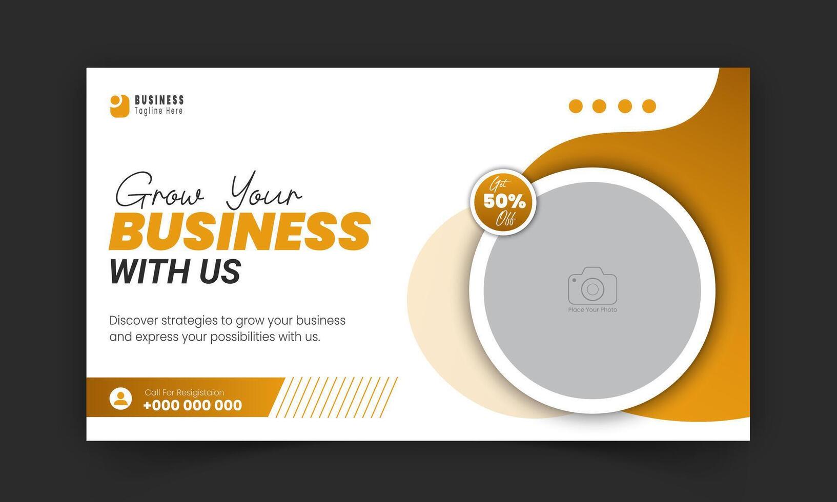 Corporate creative video thumbnail and social media cover design, digital marketing agency live video streaming for business promotion on abstract golden colorful shapes and white background vector