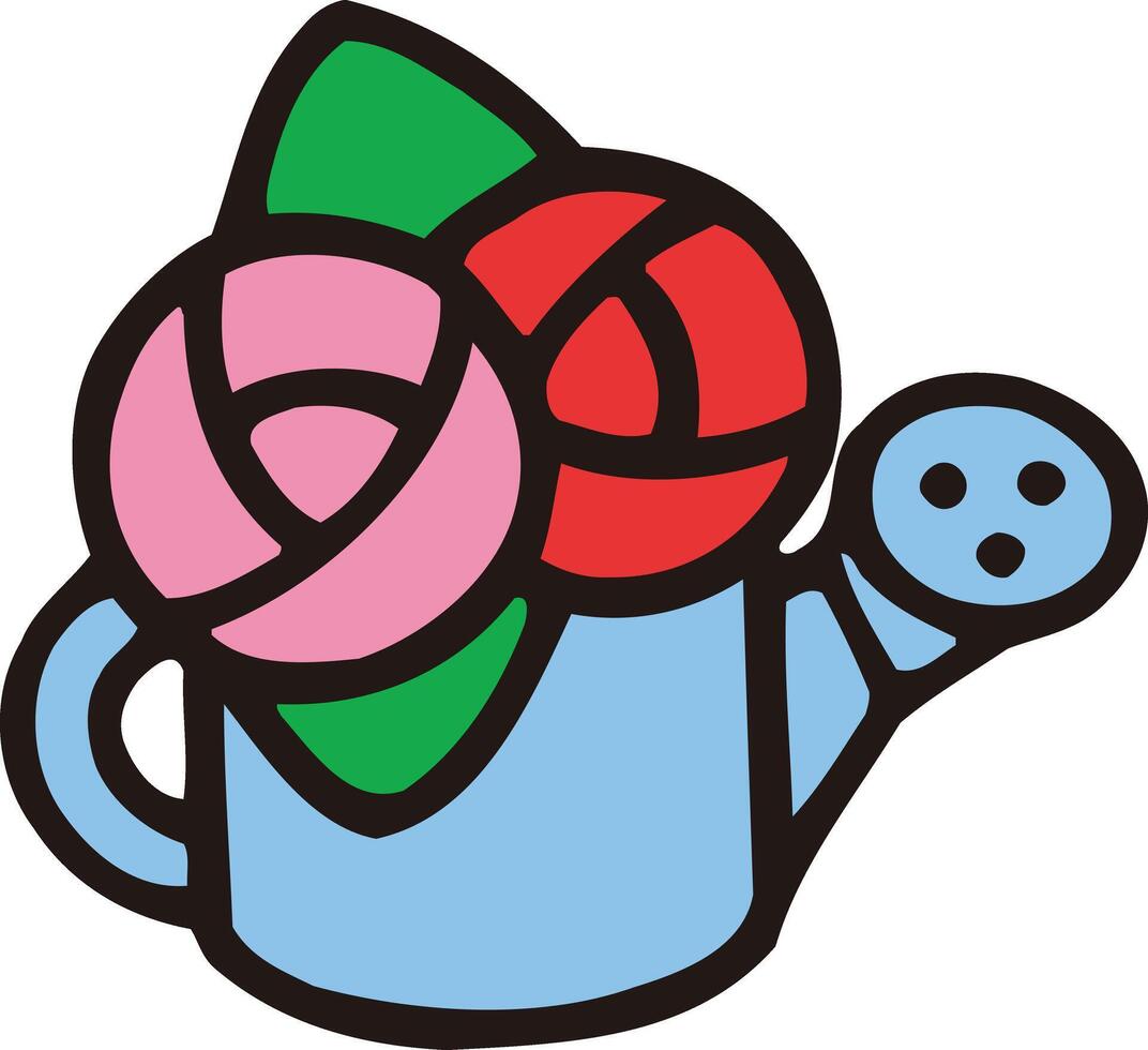 a cartoon watering can with flowers in it vector
