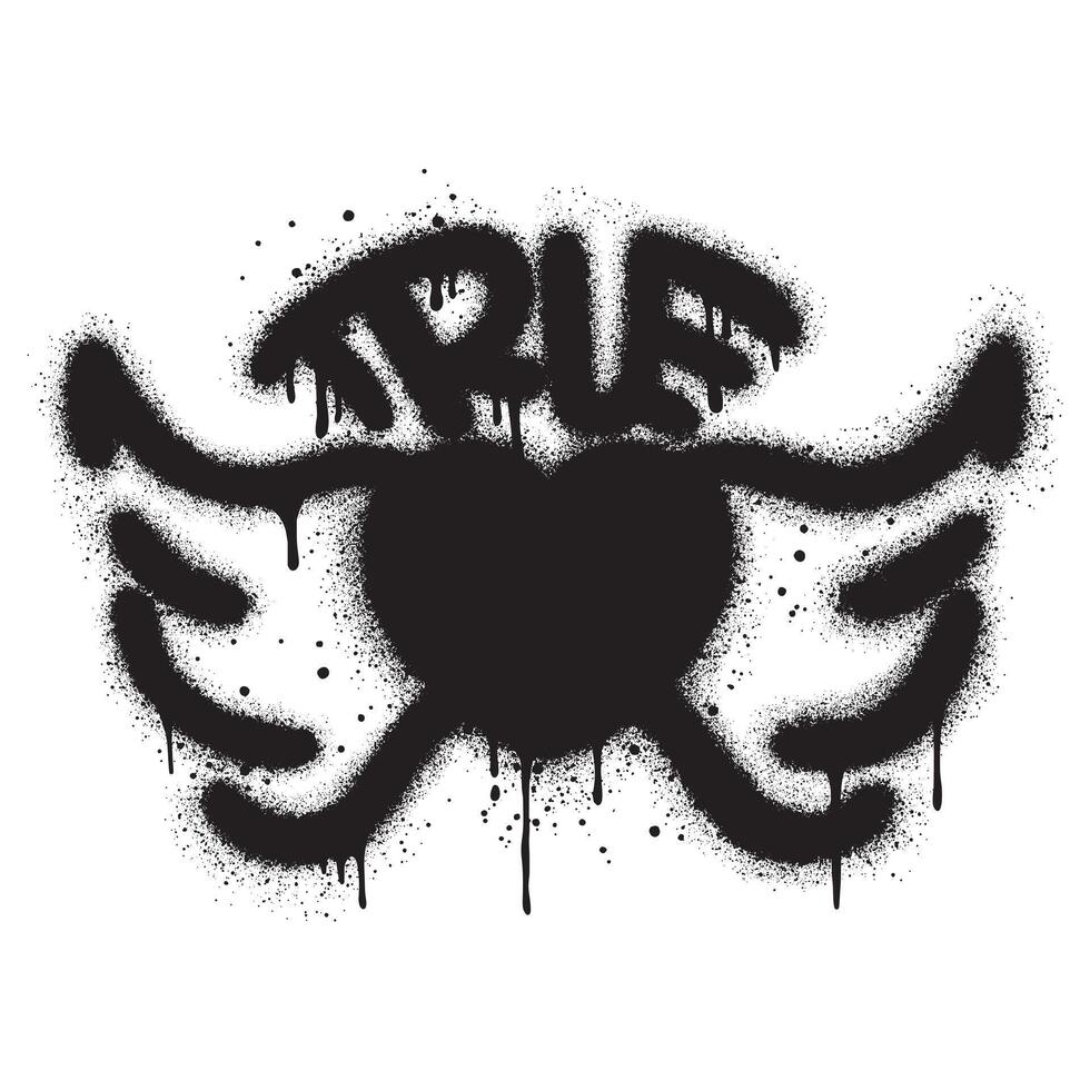 Spray Painted Graffiti heart wings icon Sprayed. graffiti love wings symbol with over spray in black over white. Vector illustration