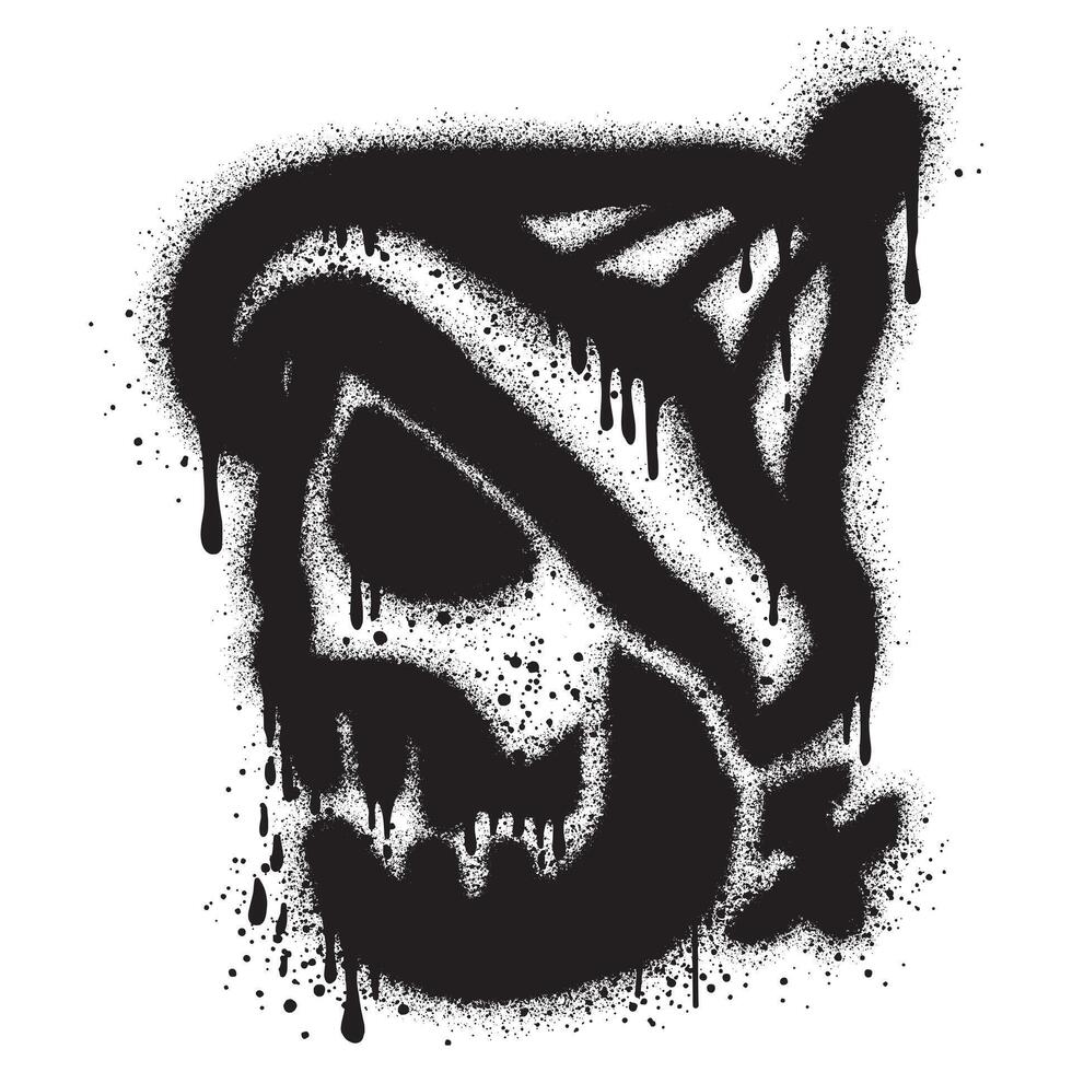 Spray Painted Graffiti skull Sprayed. graffiti skull icon with over spray in black over white. Vector illustration.