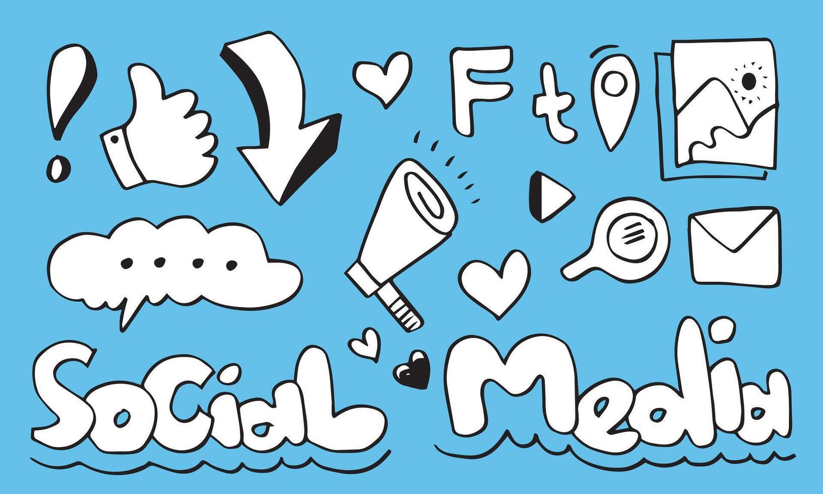 Social Media Concept with doodle style for web site. Vector illustration.