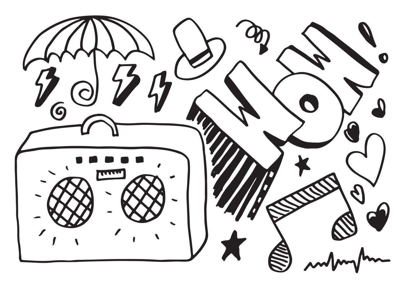 Cute Radio Hand Drawn Vector illustration, radio doodle.