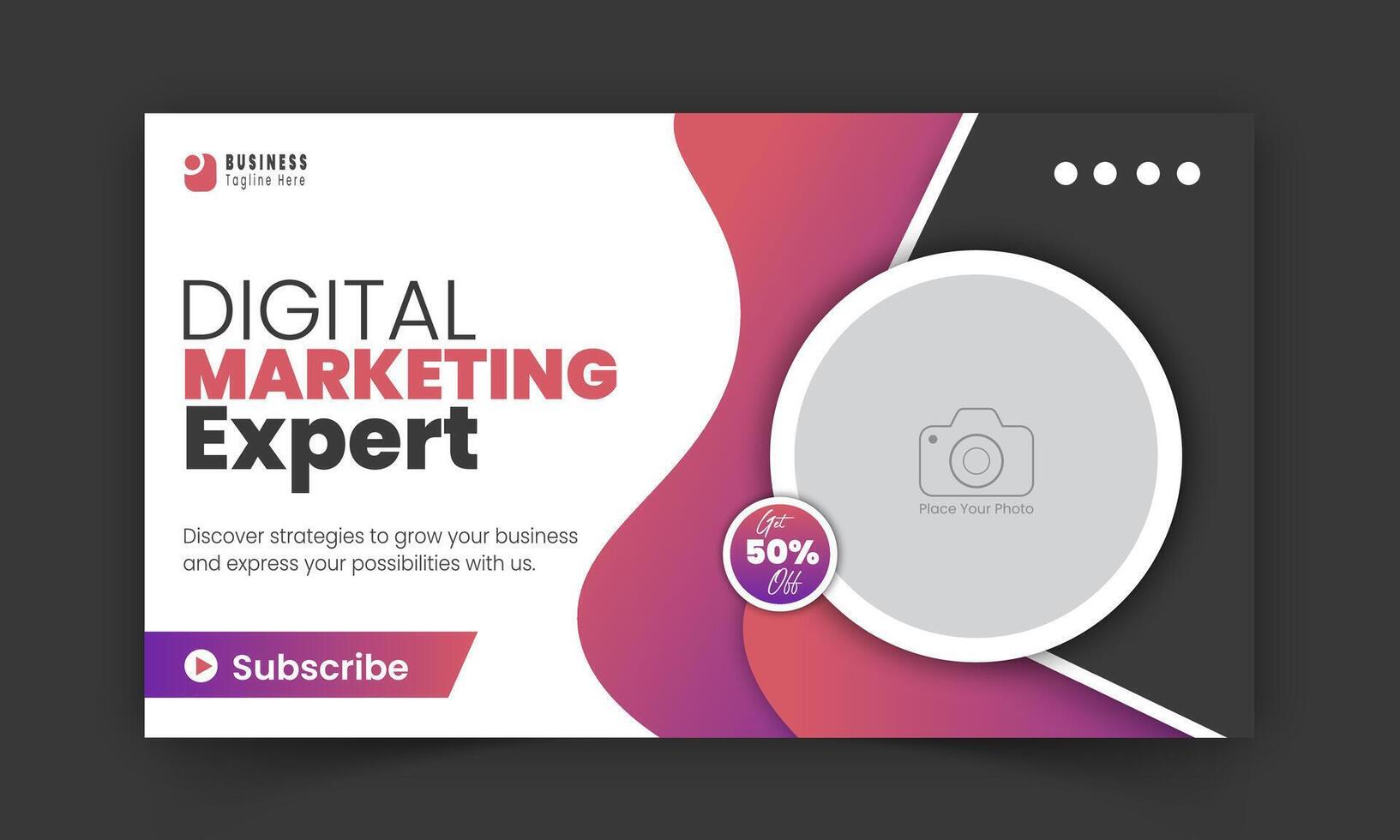 Corporate creative video thumbnail and social media cover design, digital marketing agency live video streaming for business promotion on abstract pink colorful shapes and white background vector