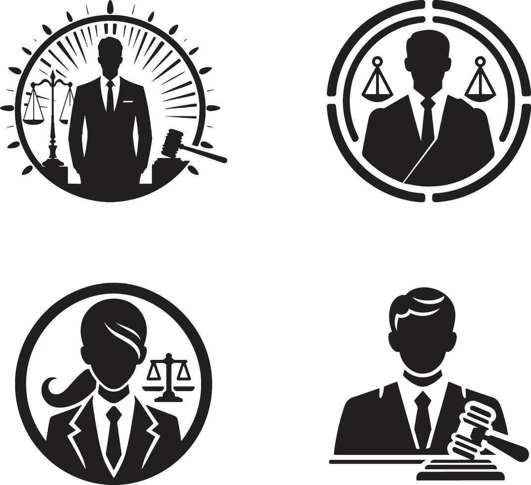 AI generated Minimal and modern Lawer logo icons silhouette set, lawyer business, law firm consulting logo vector