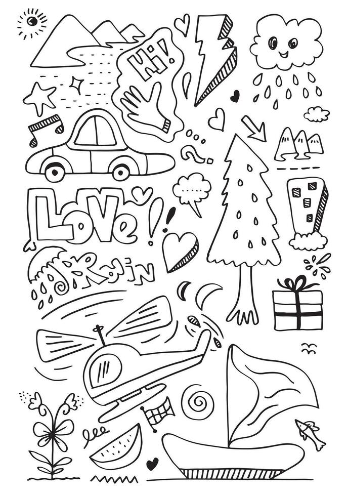 hand-drawn kids doodle set isolated on white background. vector