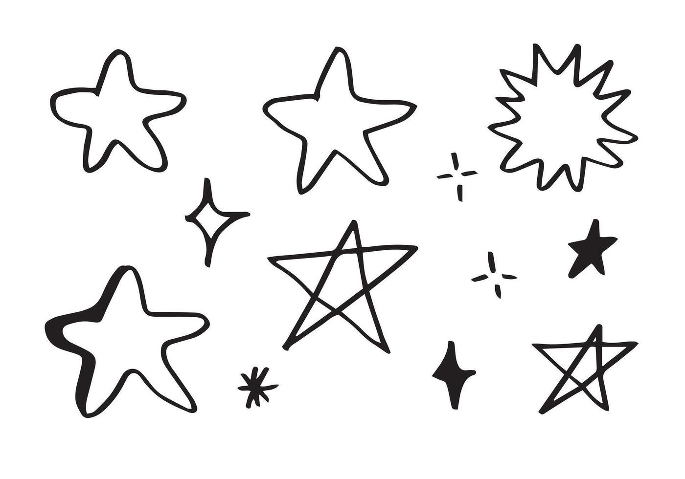Hand drawn stars set. Star doodles collection on white background. vector