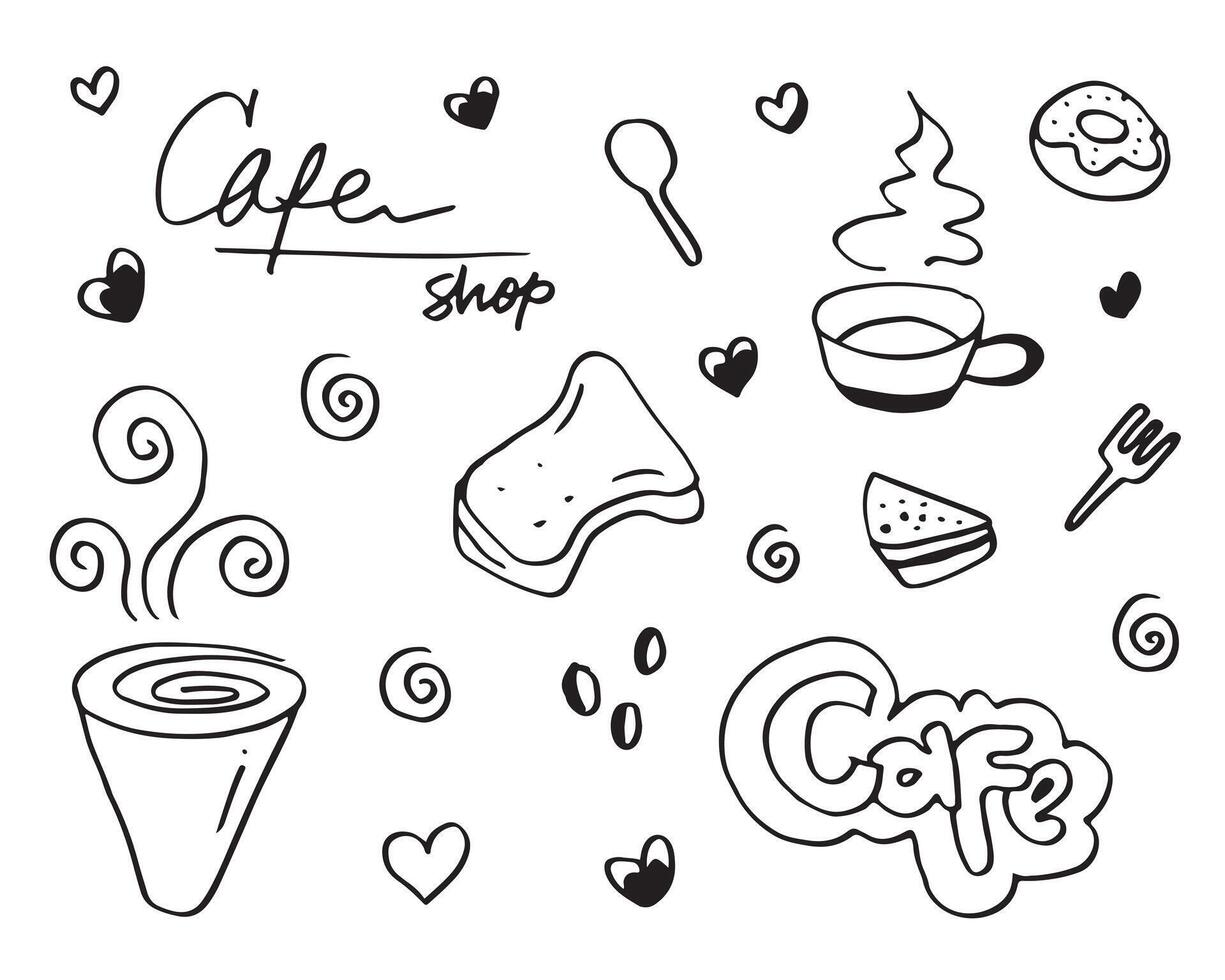 hand drawn cafe on doodle styles.doodle set of cafe. vector