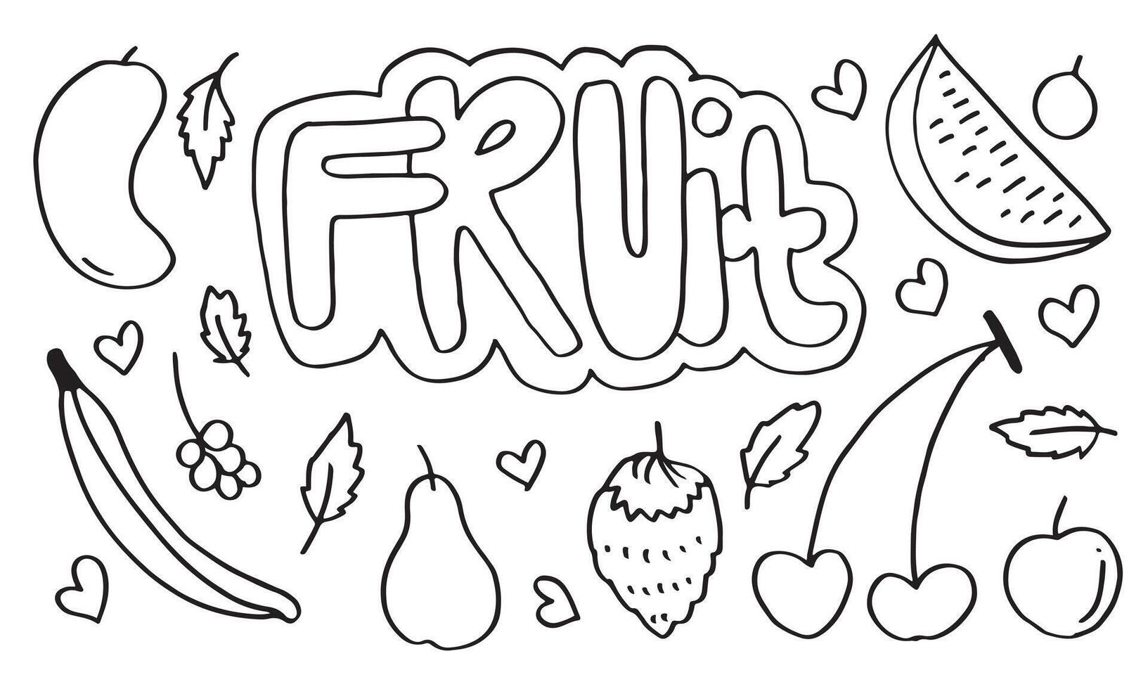 Doodle fruit set. hand drawing of fruits in different styles. vector