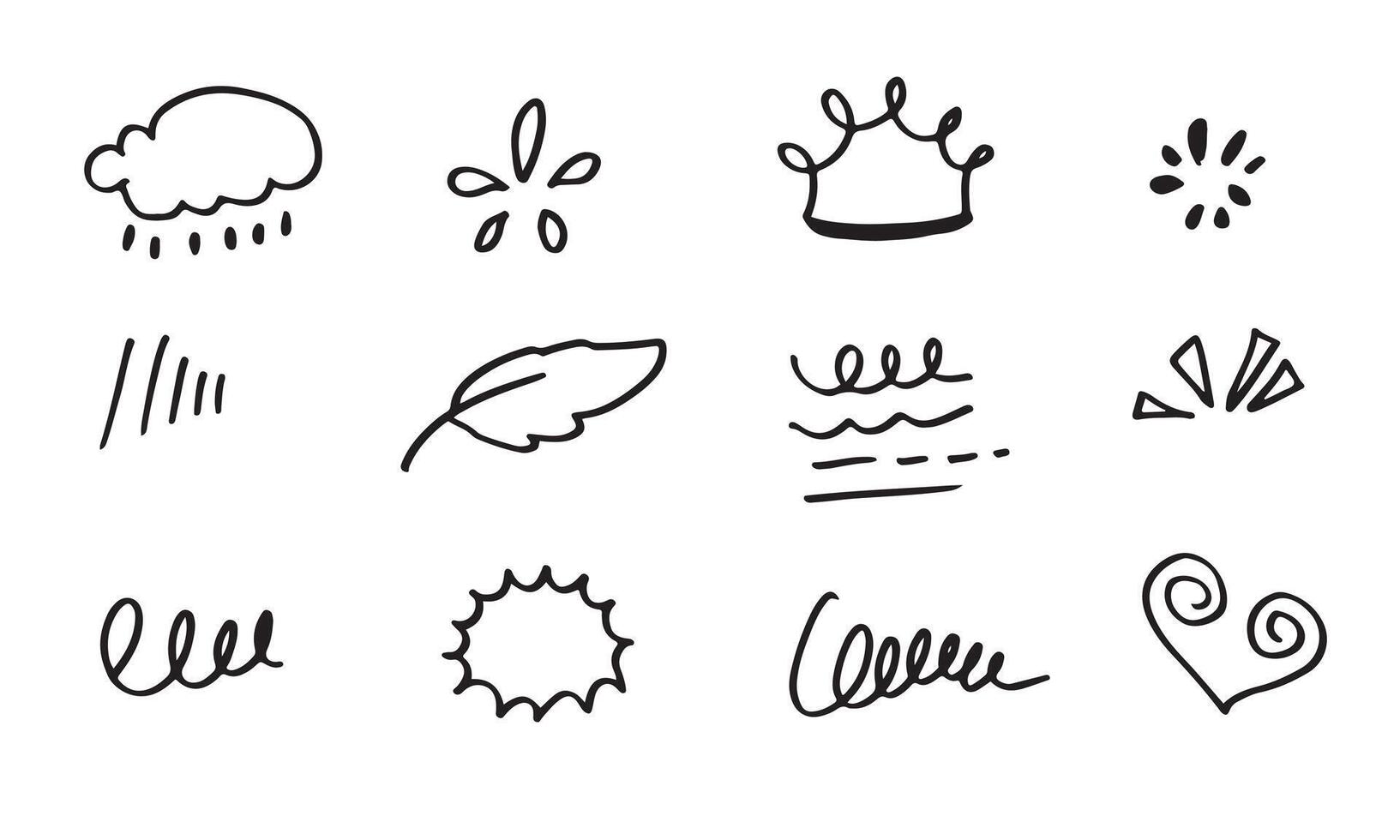 Set of cute hand drawn line scribble expression signs.emoticon effects design elements, cartoon character emotion symbols.vector illustration. vector