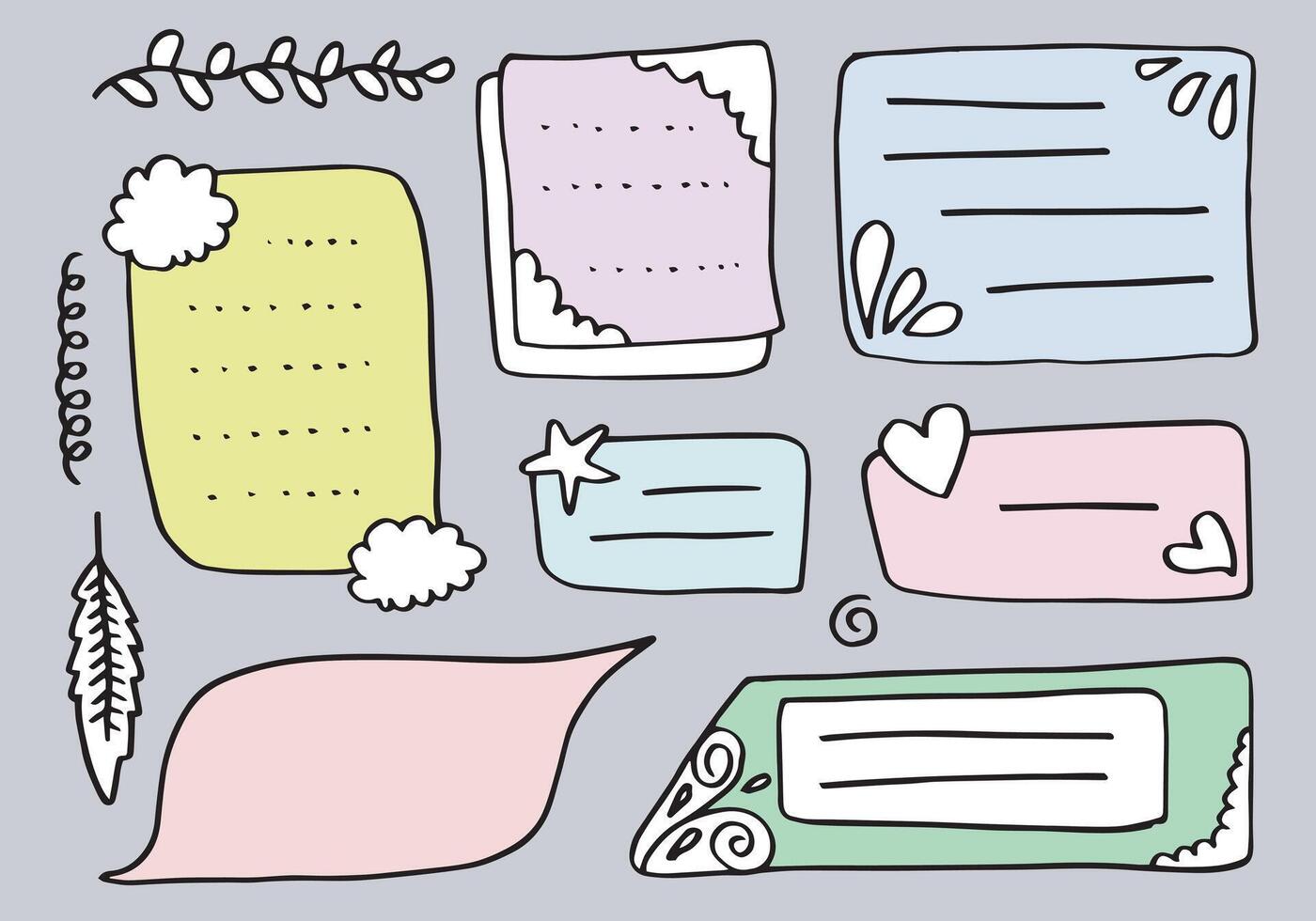 Bullet journal hand drawn vector elements.Doodle frames and banners  isolated on white background.