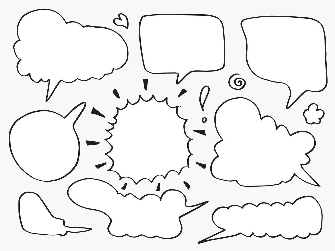 Set of hand drawn sketch Speech bubbles. Vector illustration