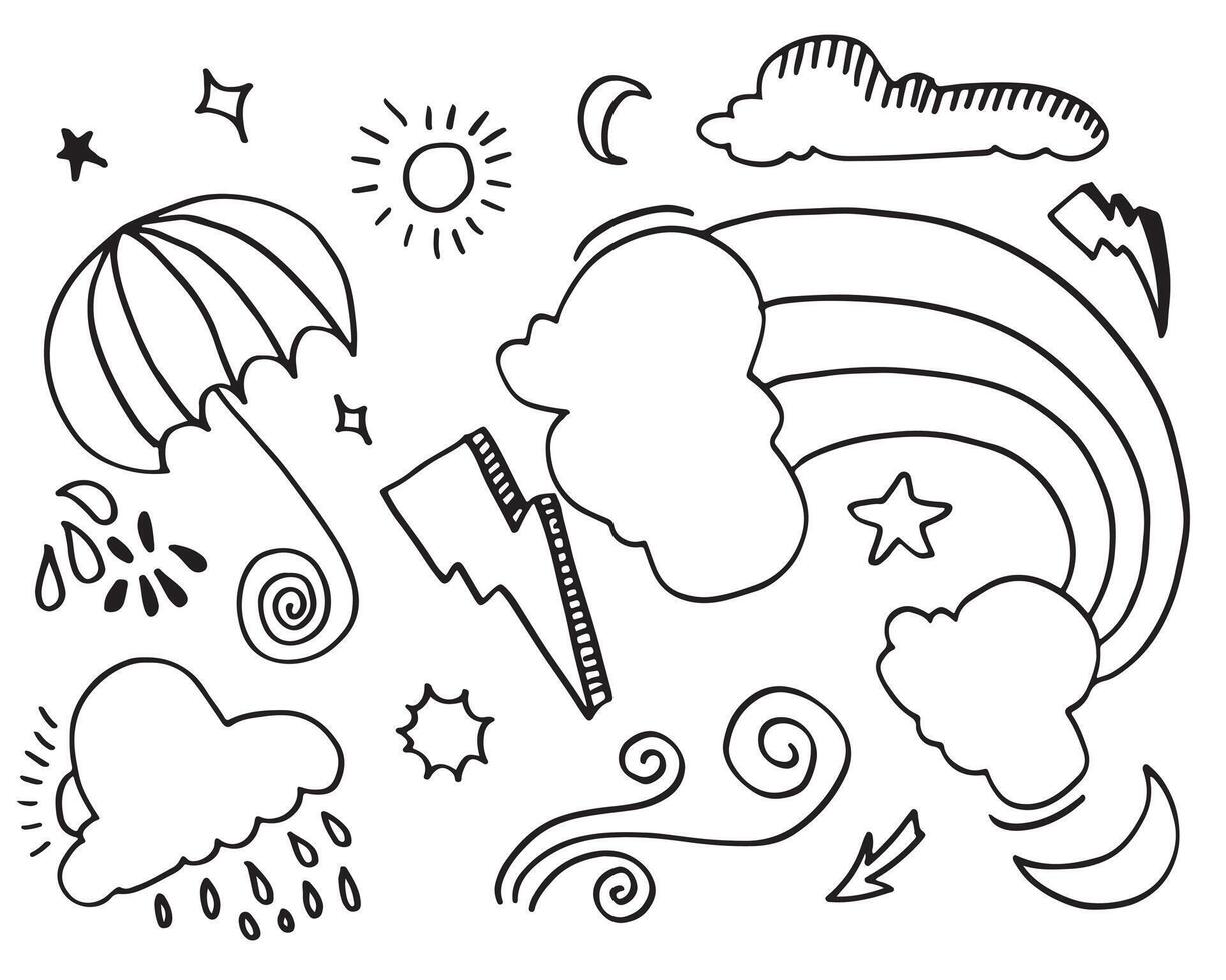 Weather Doodle Vector Set isolated on a white background. hand drawn vector illustration.