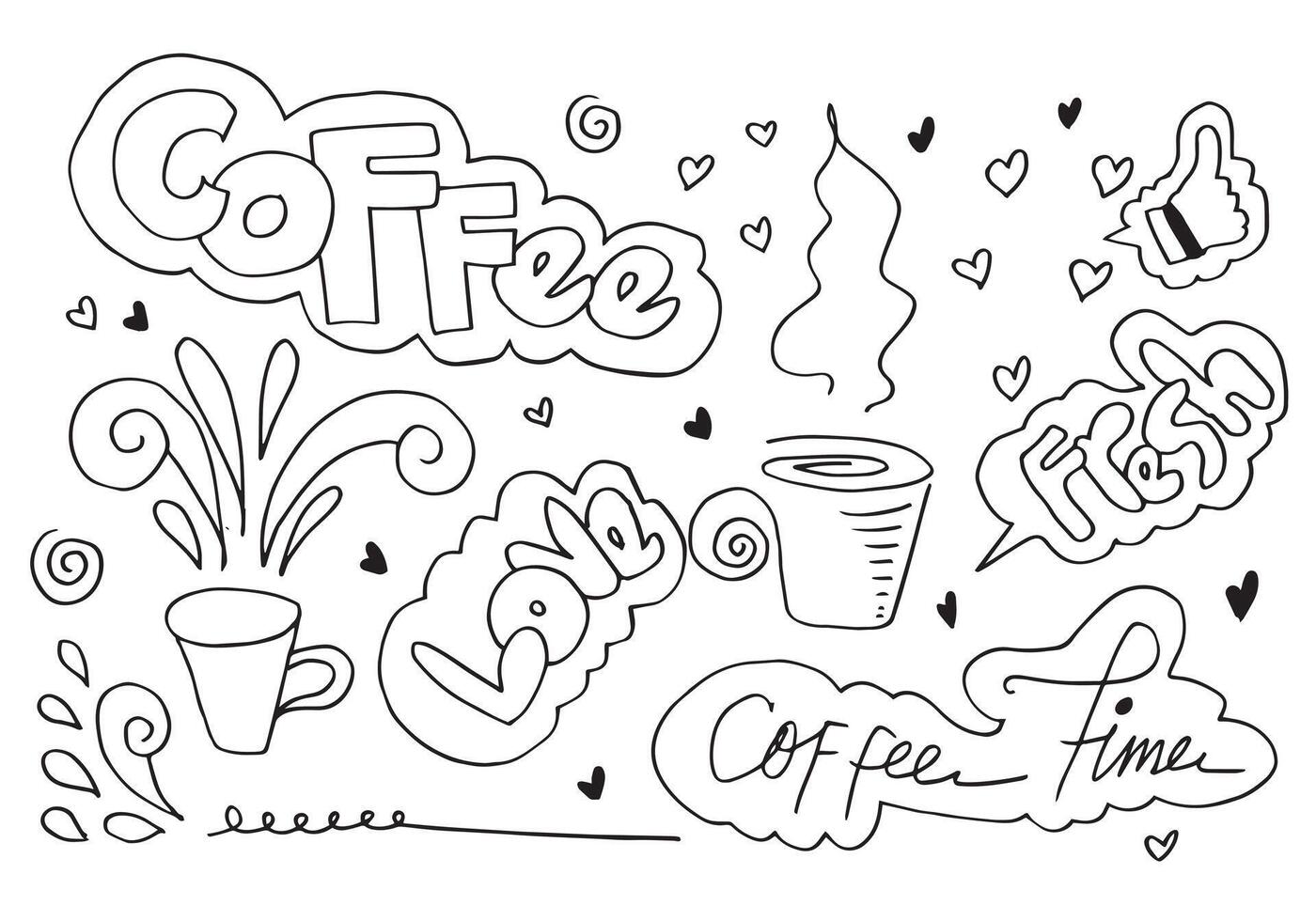 Coffee poster concept with quotes.coffee is good idea.for cafe menu on white background. doodle style. vector