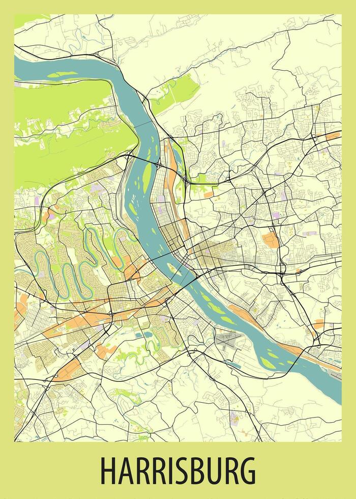 póster mapa Arte de harrisburg, Pensilvania, Estados Unidos vector