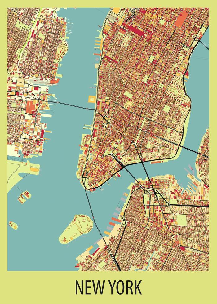 póster ciudad mapa de nuevo york, Estados Unidos vector