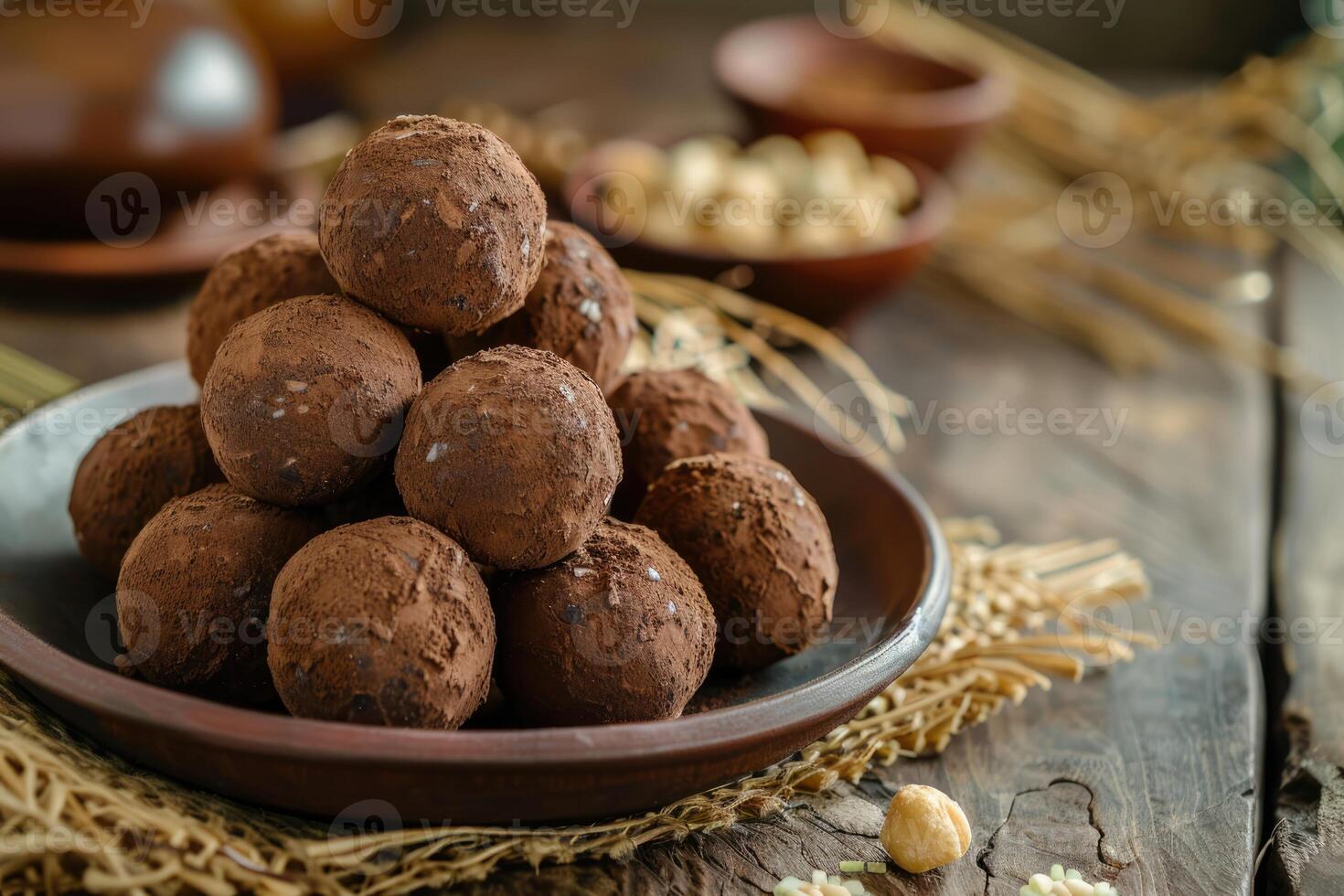 AI generated Kue bola cokelat biskuit or Chocolate biscuit ball cookies. indonesian eid snack, kue lebaran photo