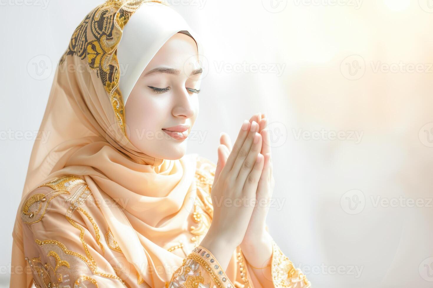 AI generated Young beautiful Muslim woman praying photo