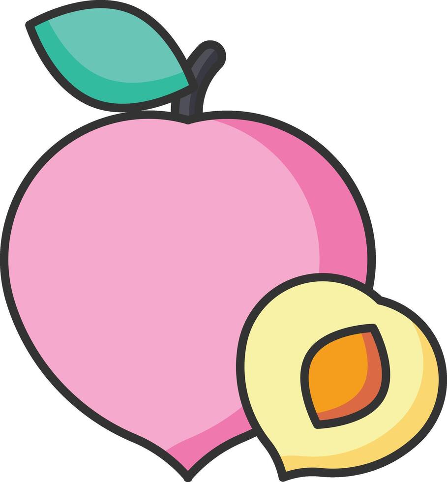 a peach with a slice missing and a half eaten peach vector