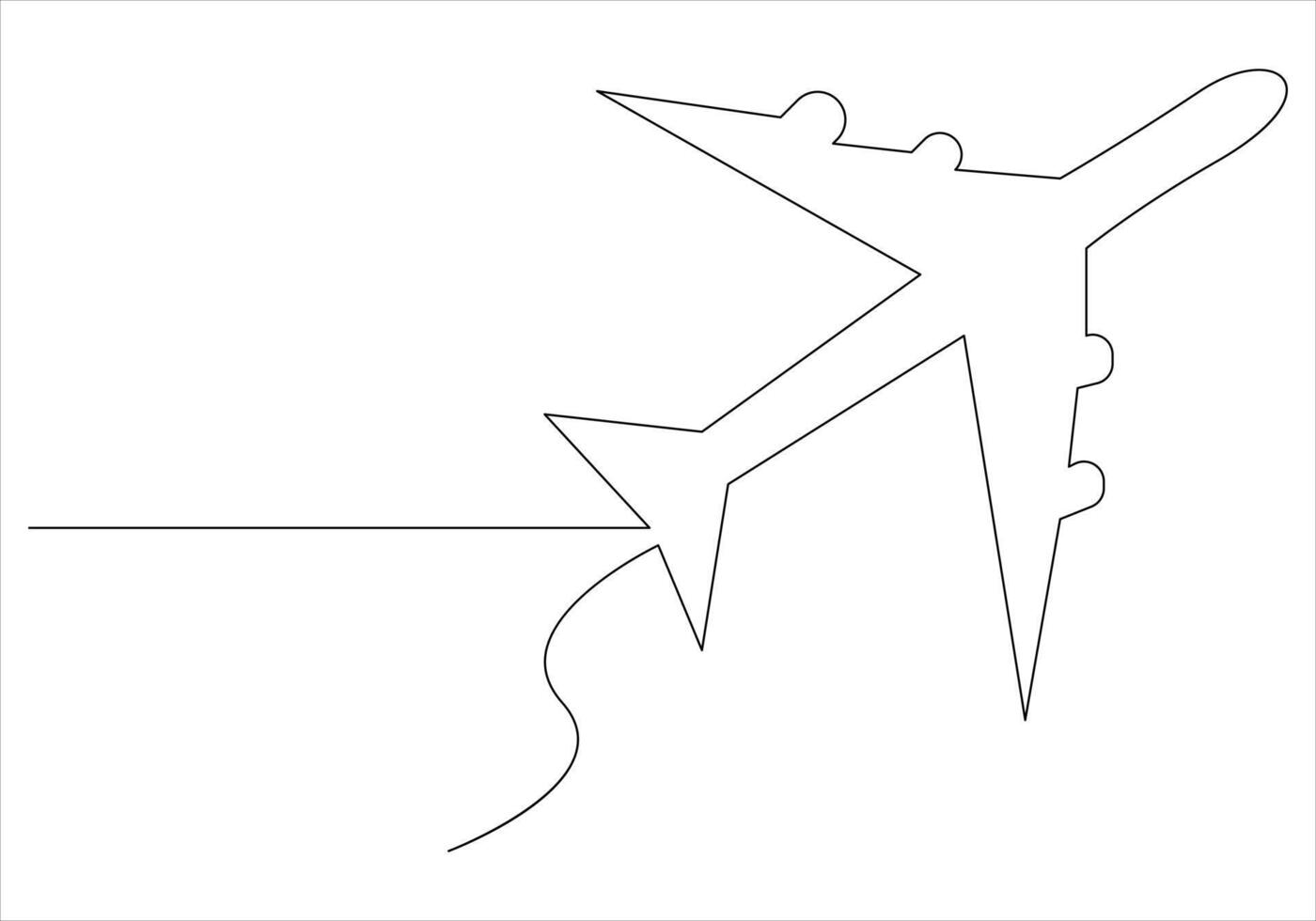 Continuous one line drawing of airplane out line vector art illustration