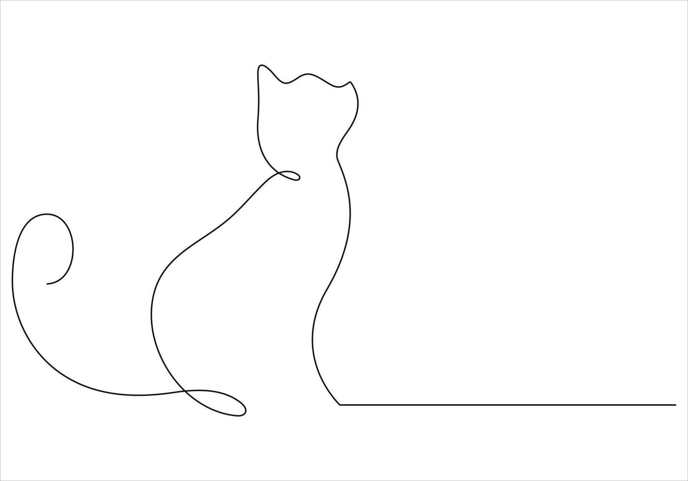 Continuous one line drawing of cat out line vector art illustration