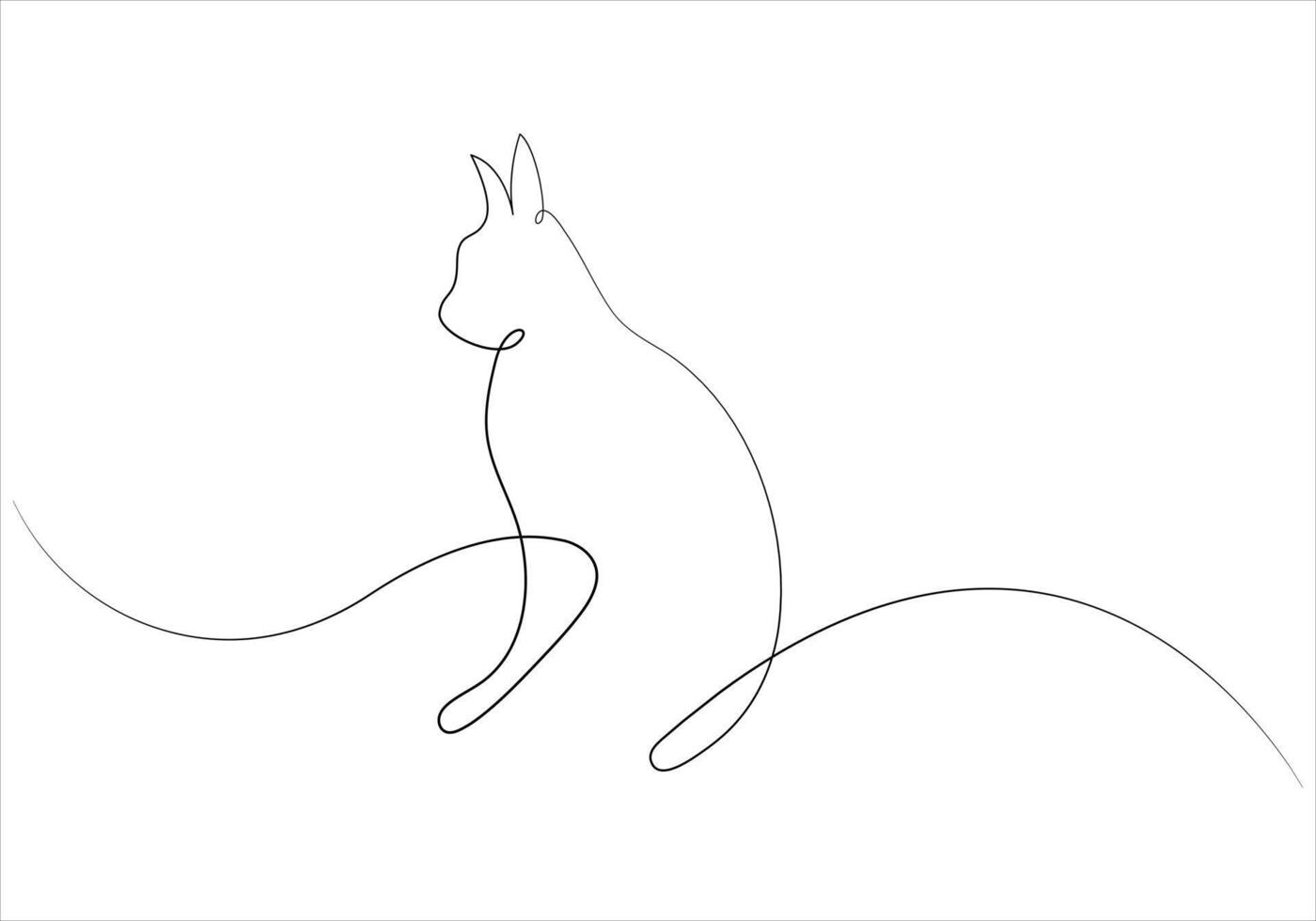 Continuous one line drawing of cat out line vector art illustration