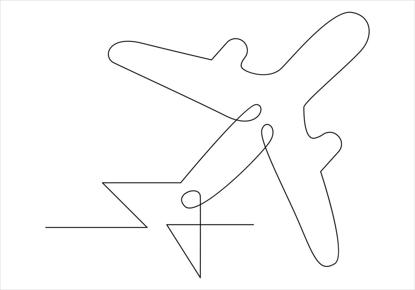 Continuous one line drawing of airplane out line vector art illustration