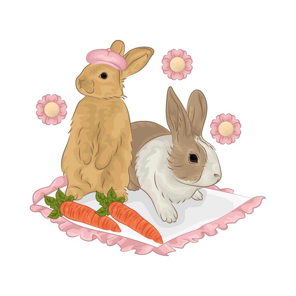 Illustration of two rabbits vector