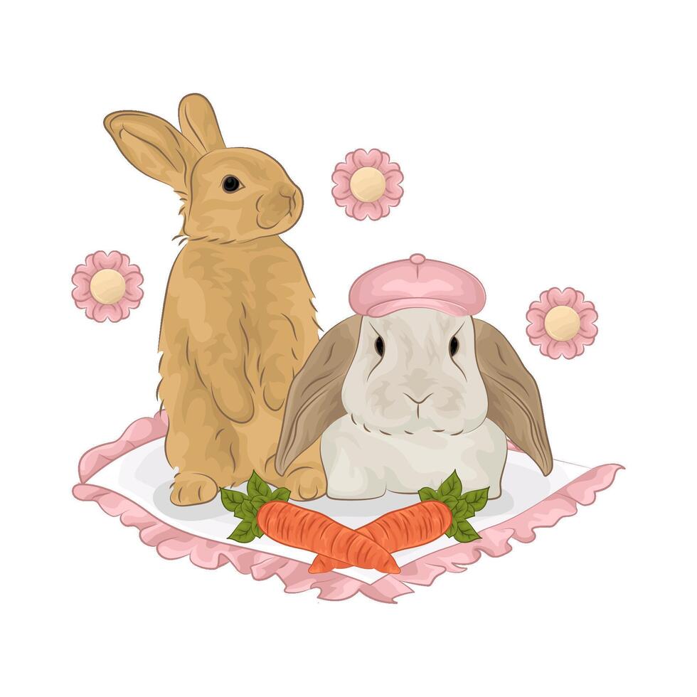 Illustration of two rabbits vector